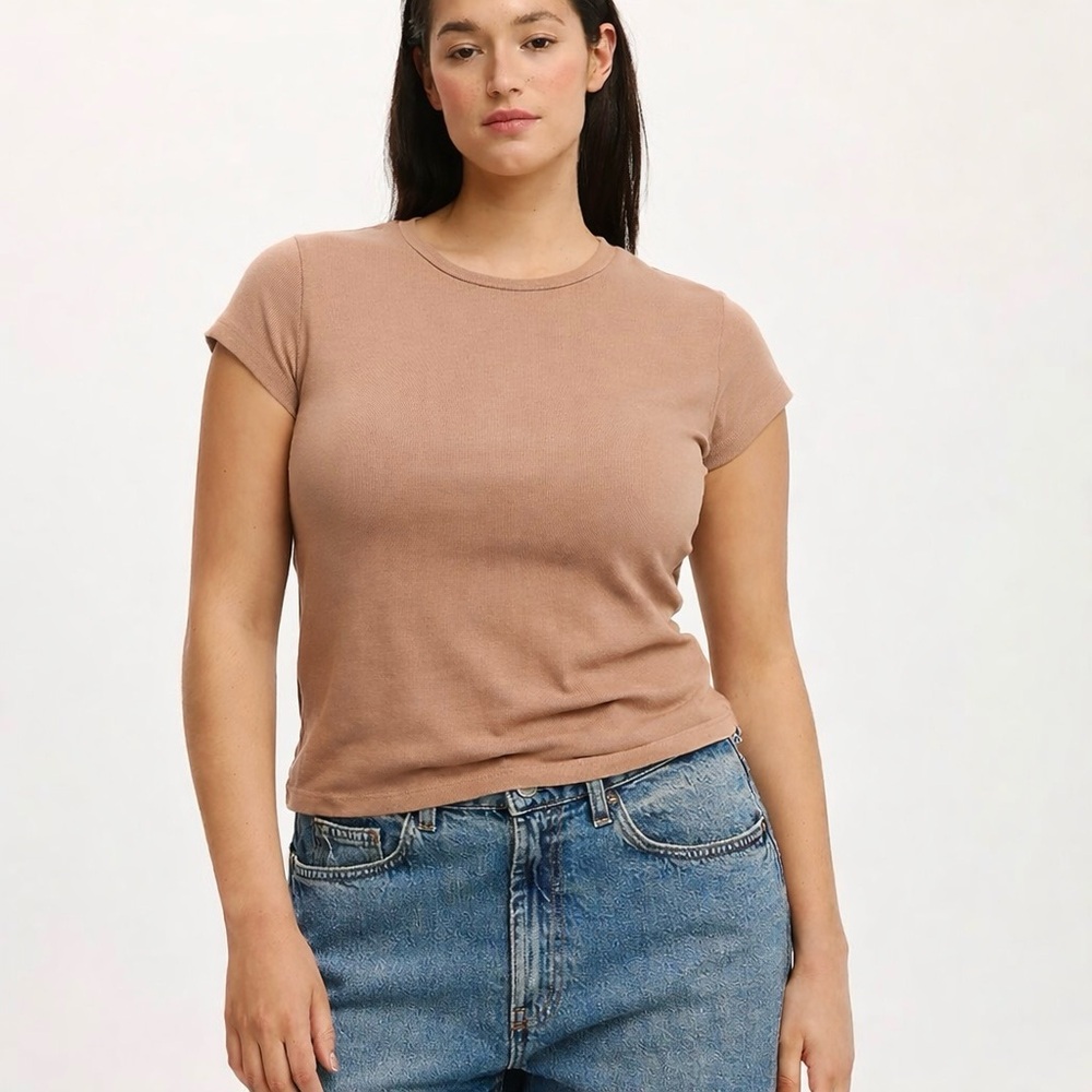 AE Hey Baby Waffle Tee Classic Tan Women's Top T-Shirt XL